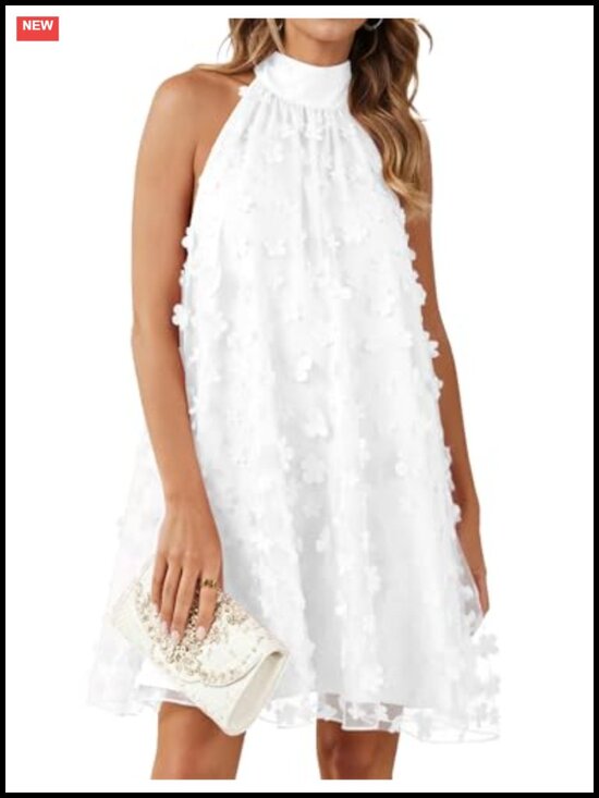 Dresses & Skirts - Women's Halter Floral Cocktail Short Tulle Dress Bridal Shower